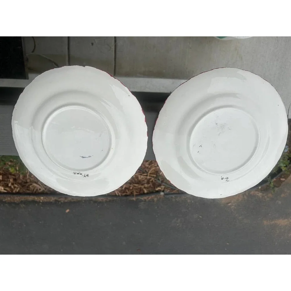 Vintage Kitchen Plates Portrait Folk Art Hand Decorated Set of 2 'Bill & Bessie'